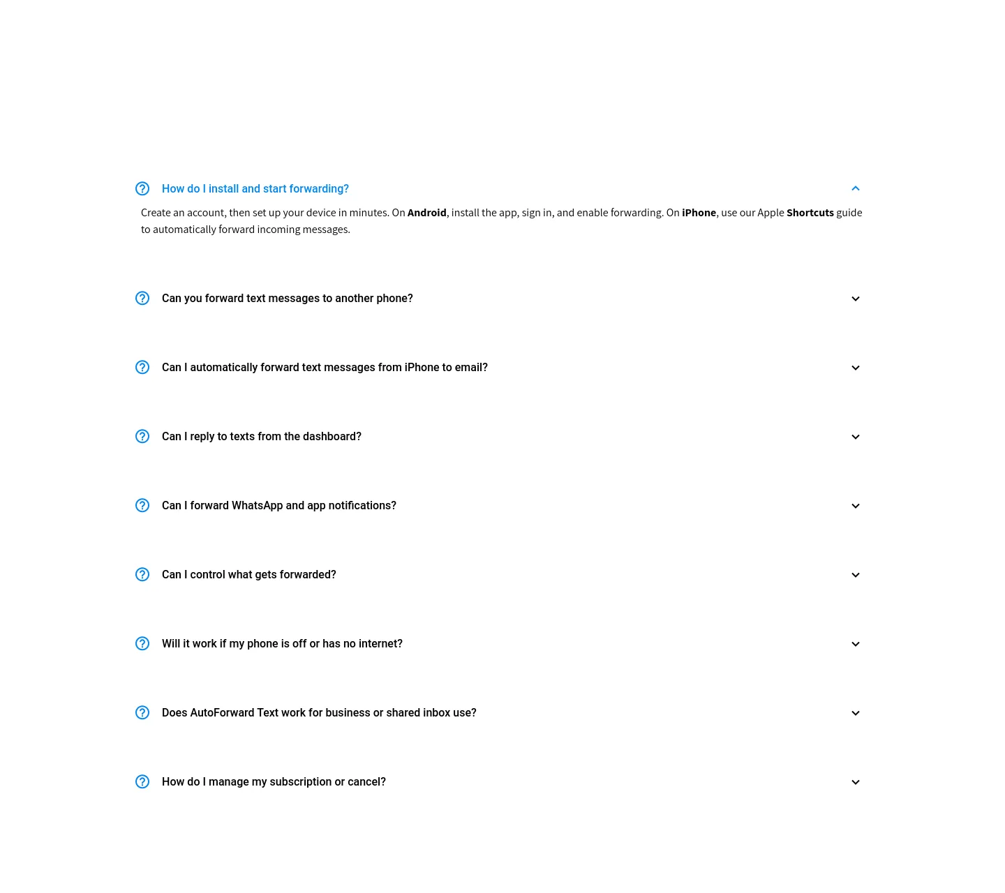 autoforwardtext.com — FAQ