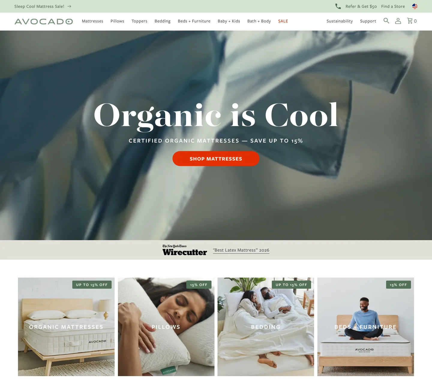 avocadogreenmattress.com — a measured funnel