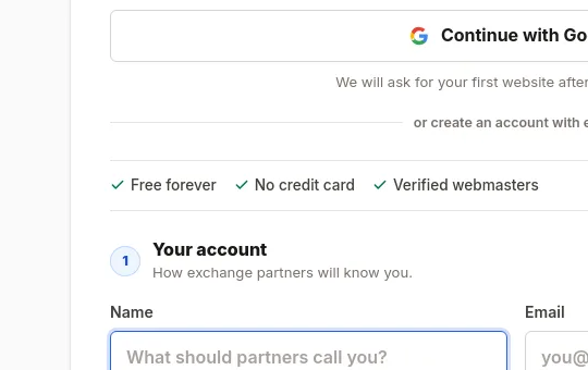 No credit card element from backlinkexchange.org