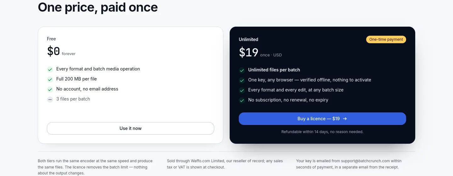 batchcrunch.com Pricing section