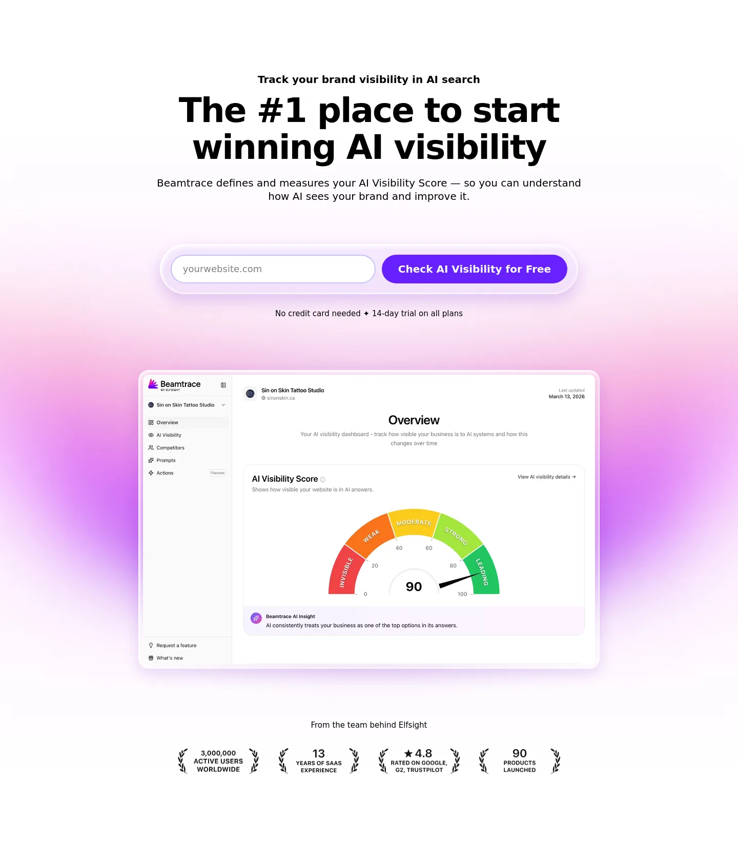 beamtrace.com Hero section