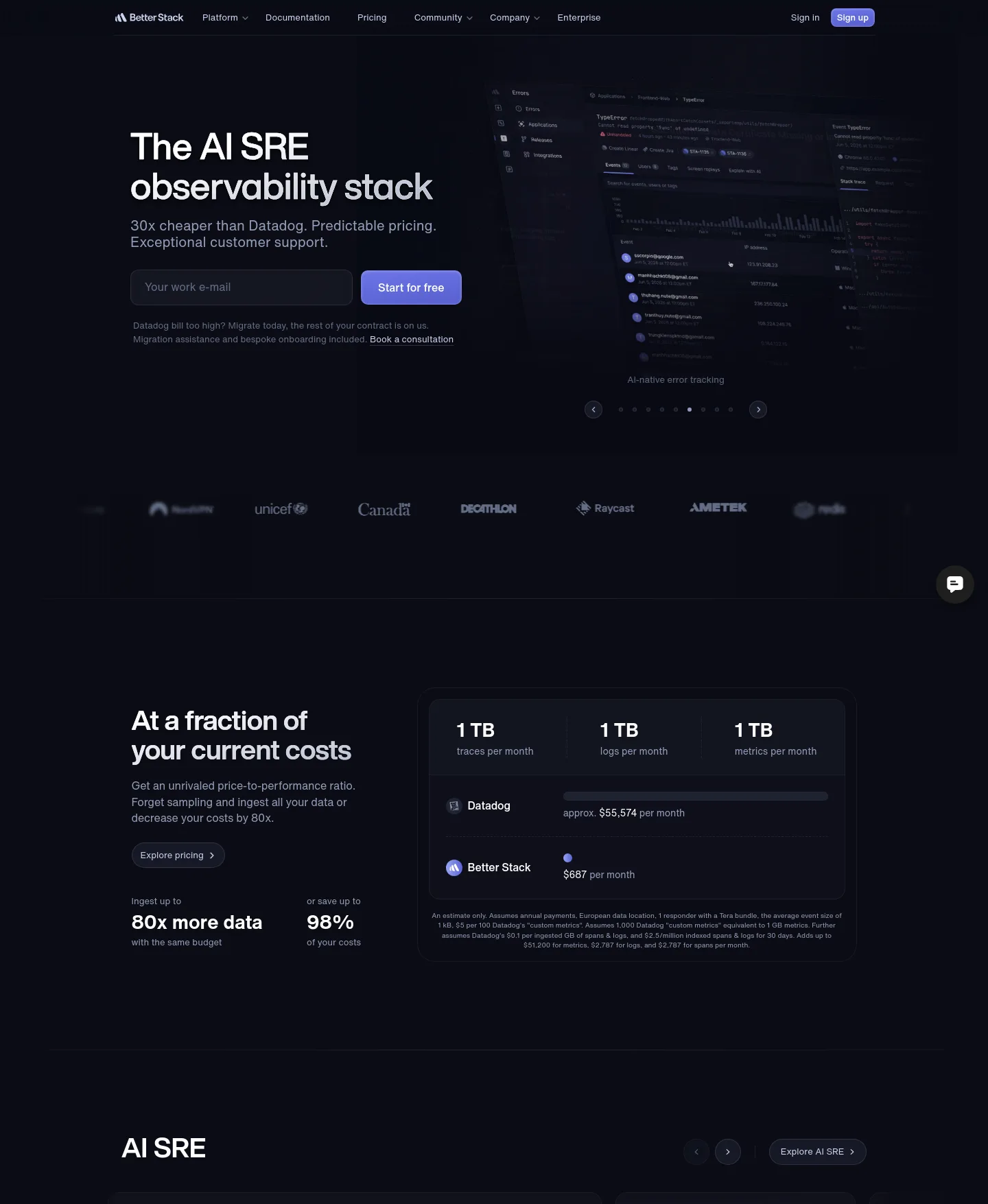 betterstack.com — Hero + Pricing