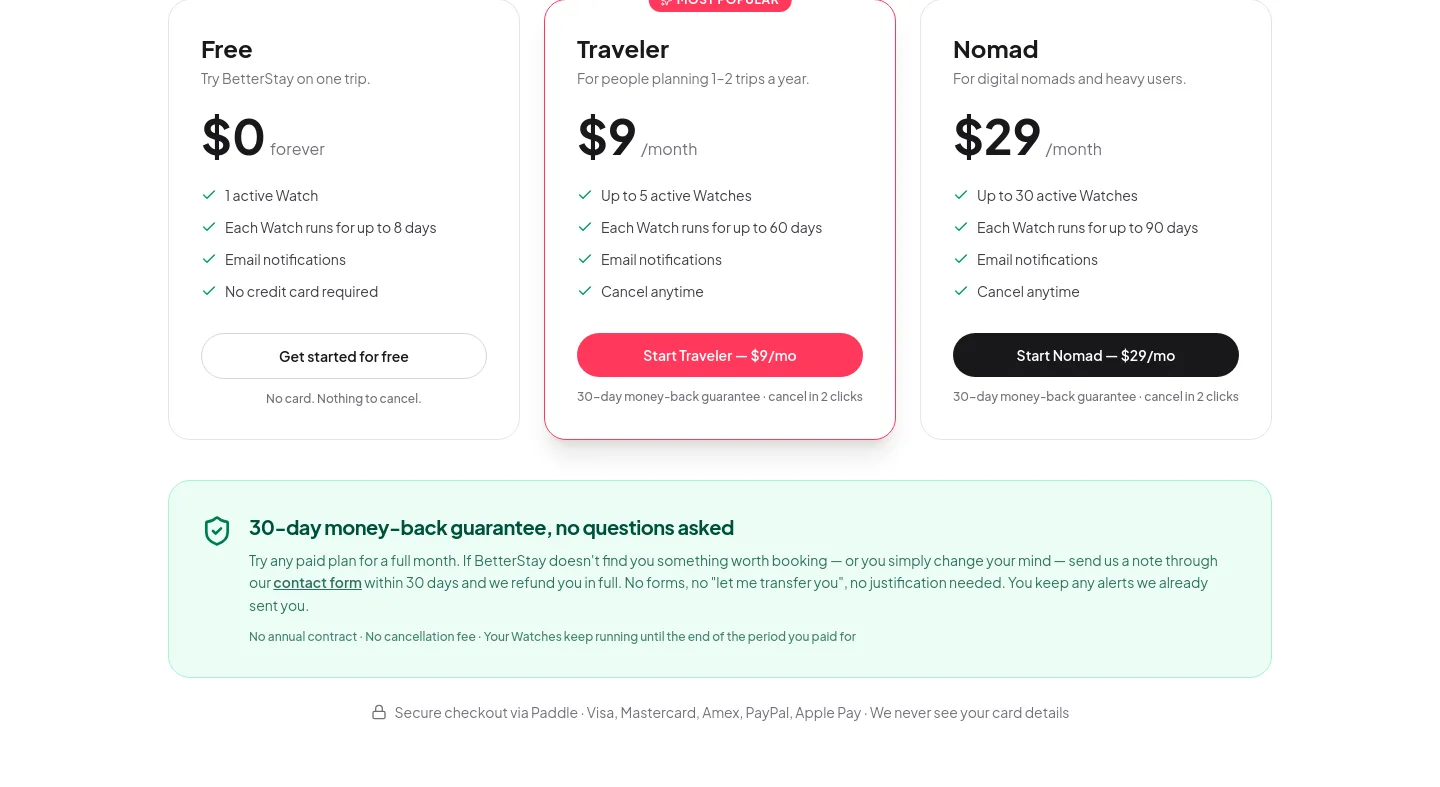 betterstay.so — a real Pricing section