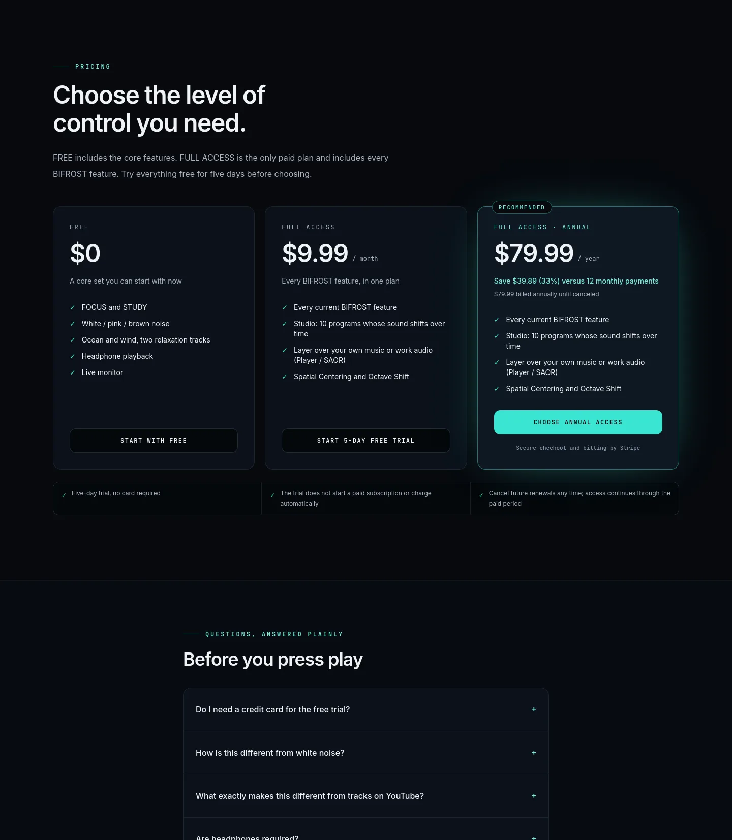 bifrostaudio.com — Pricing