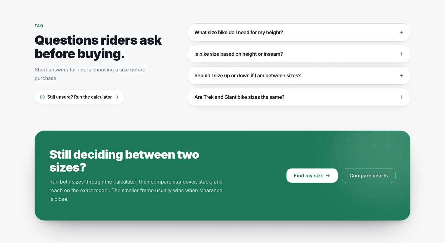 bikesizecharts.com — FAQ