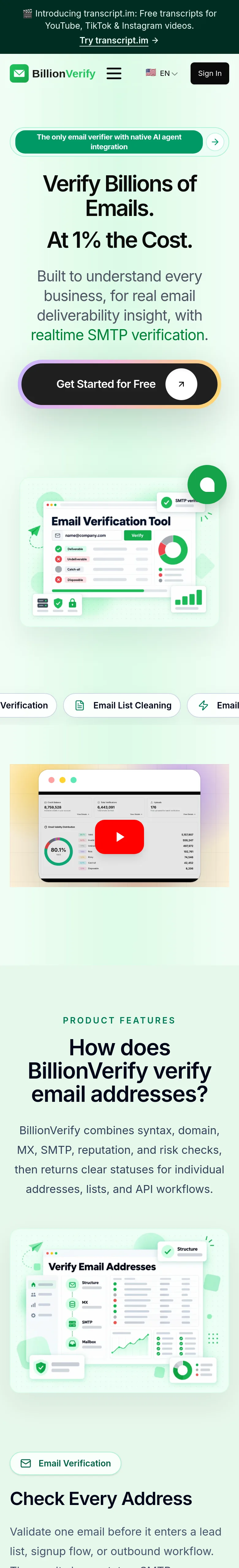 billionverify.com — a measured funnel