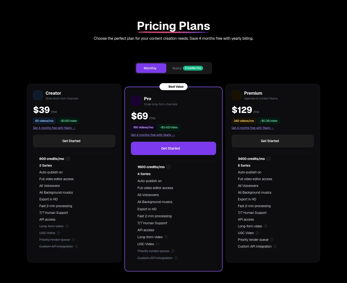 blipix.pro Pricing section