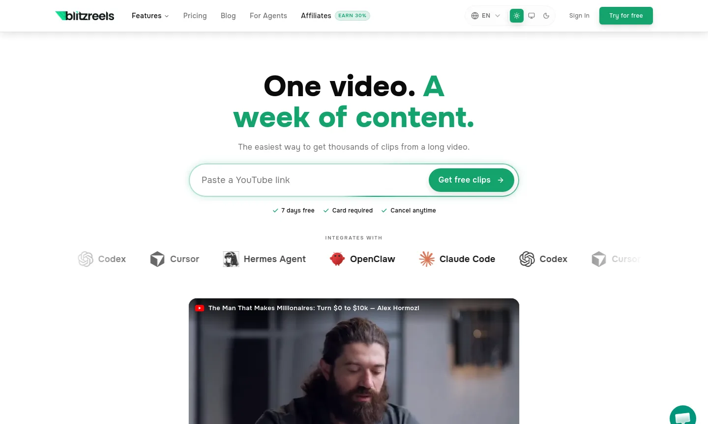 blitzreels.com — a measured funnel