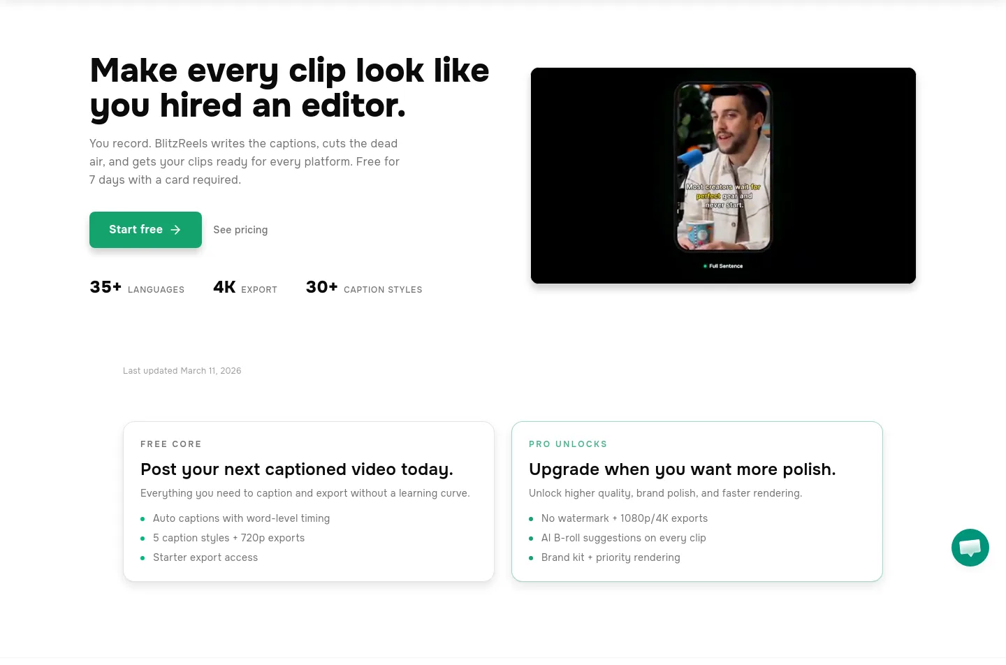 blitzreels.com — a real Hero section