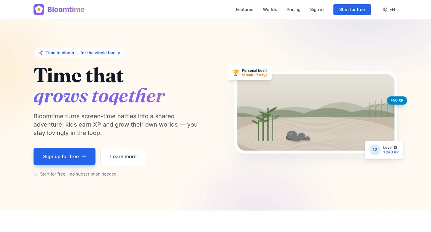 bloomtime.app — a measured funnel