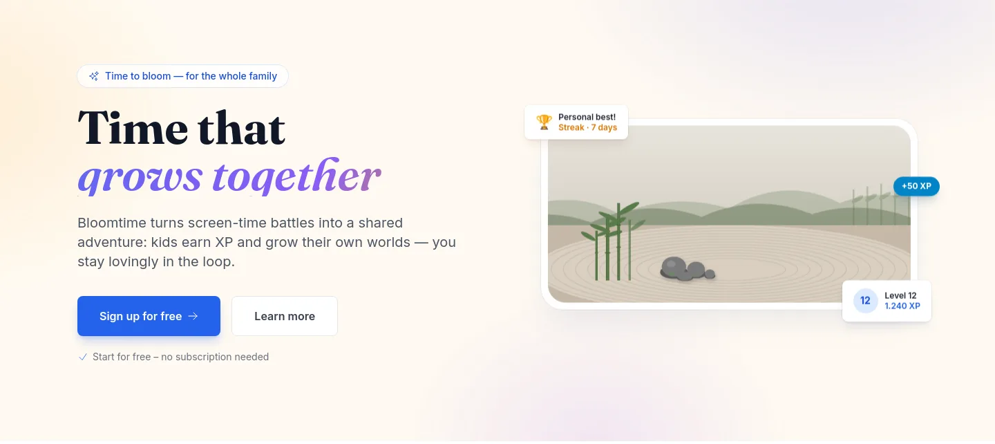 bloomtime.app Hero section