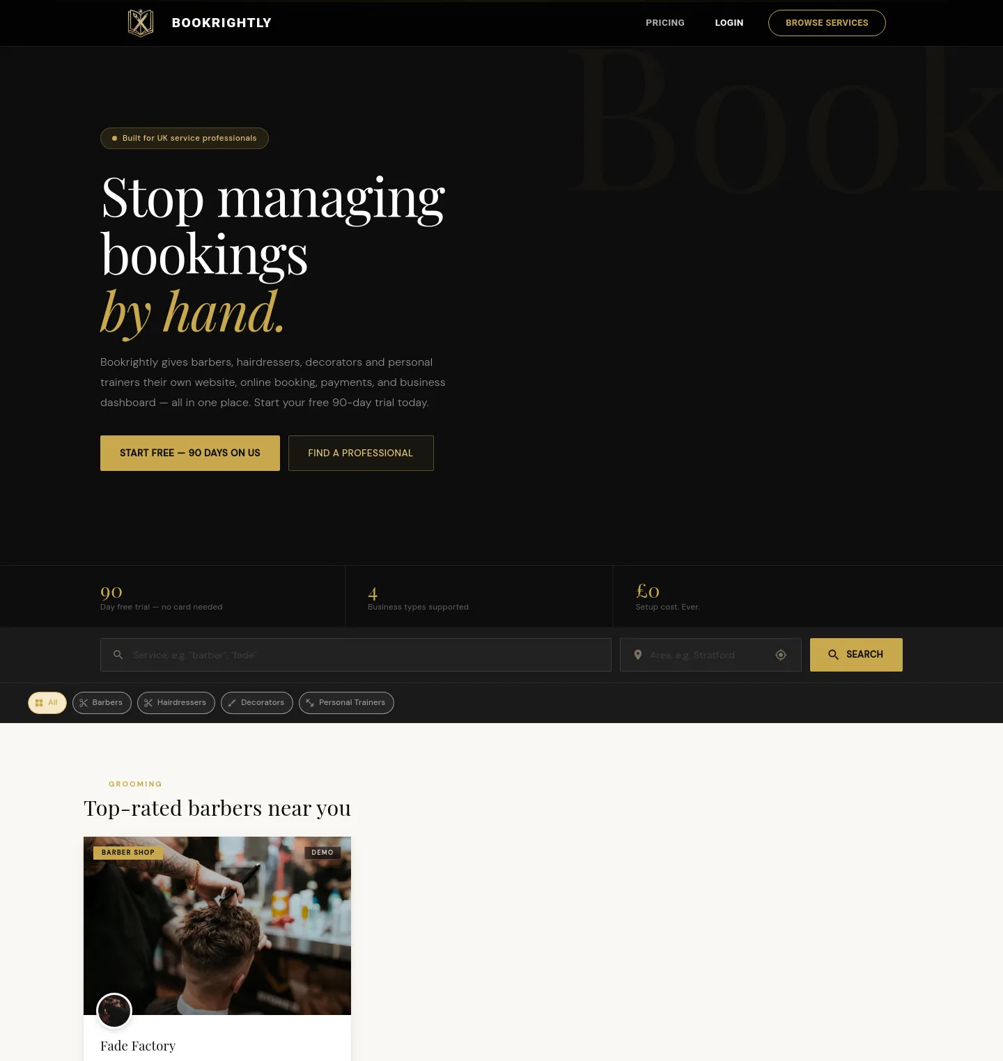 bookrightly.co.uk — a real Hero + Features + FAQ page