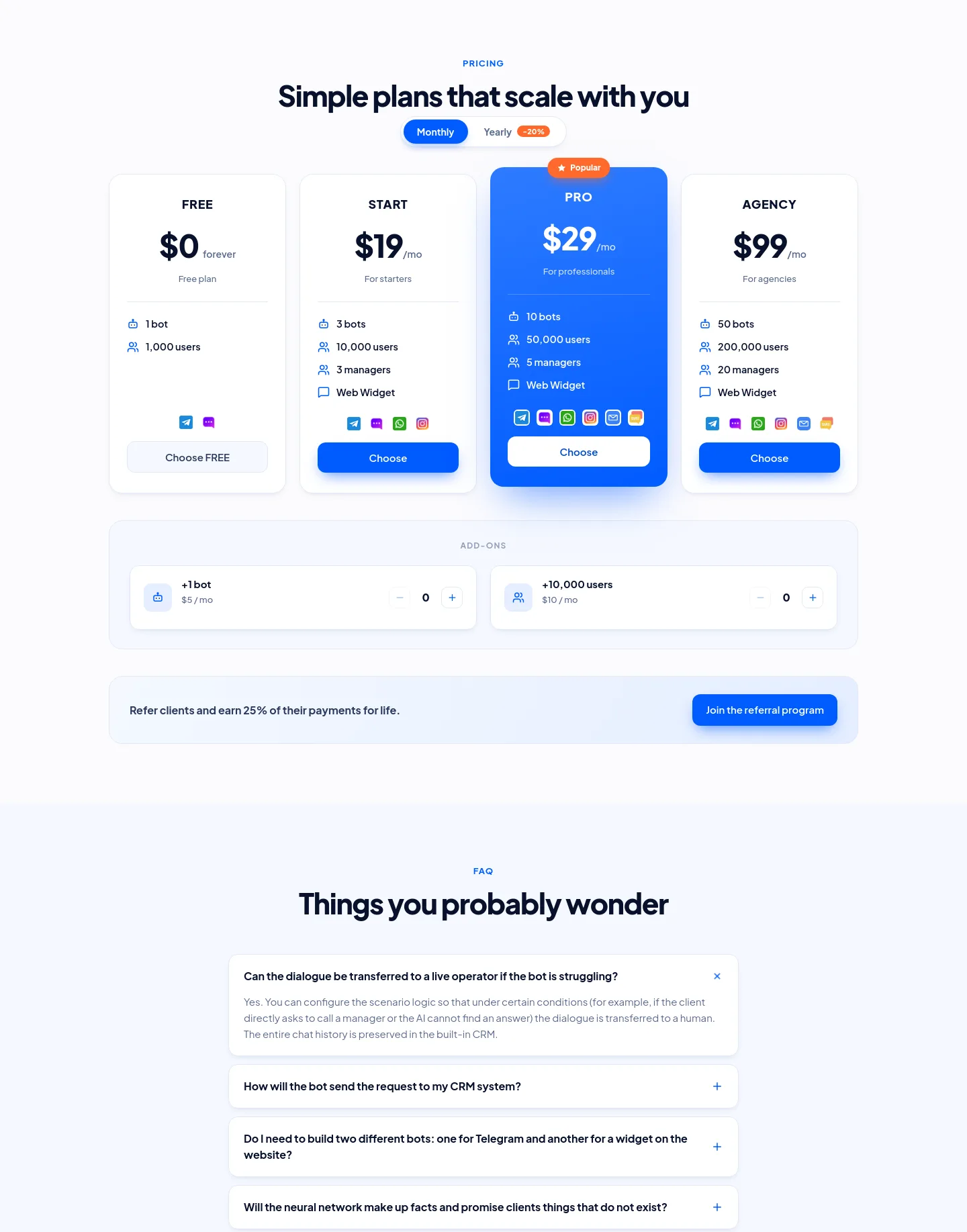 botconsole.net — a real Pricing section