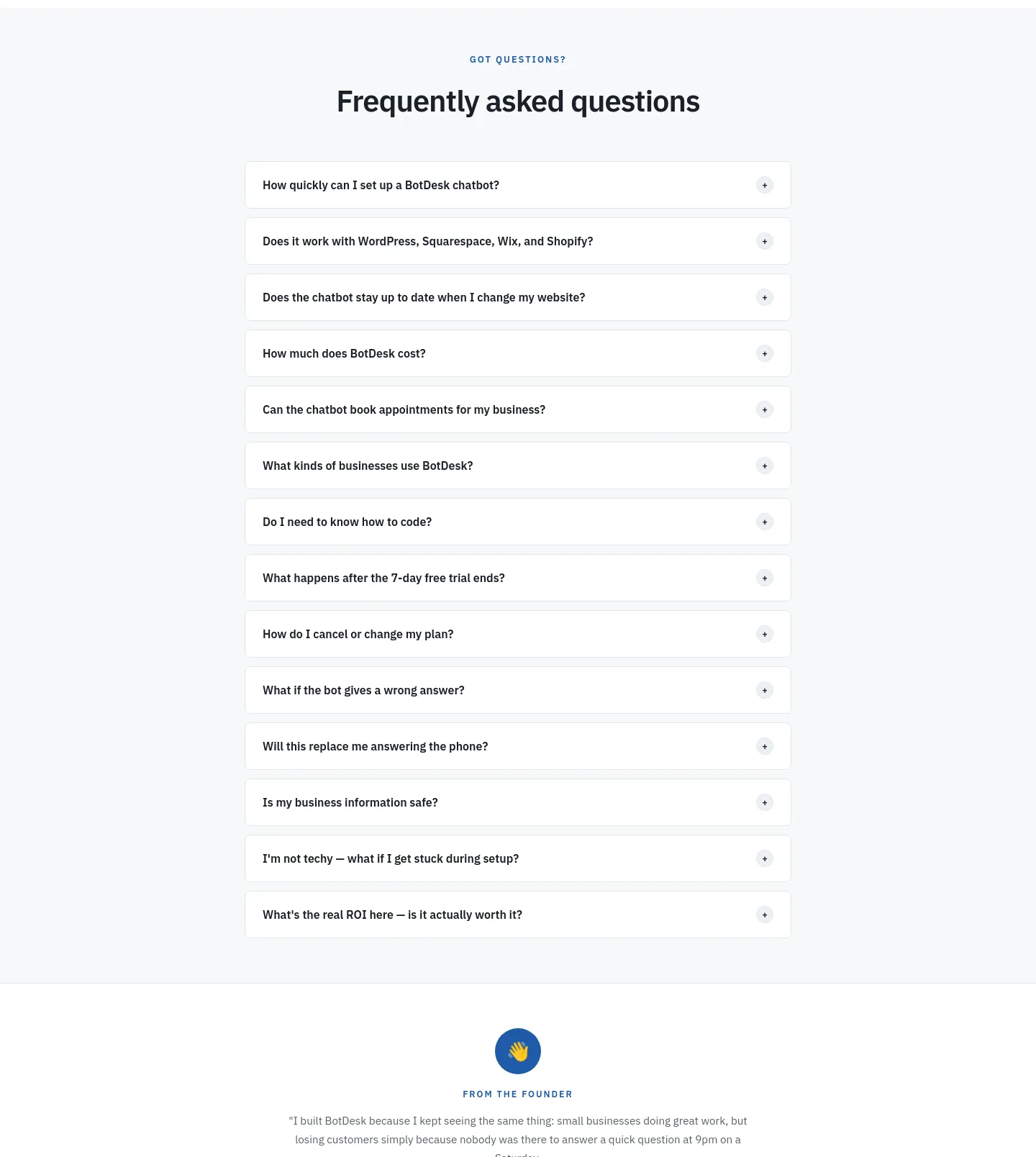 botdesk.studio — a real FAQ section