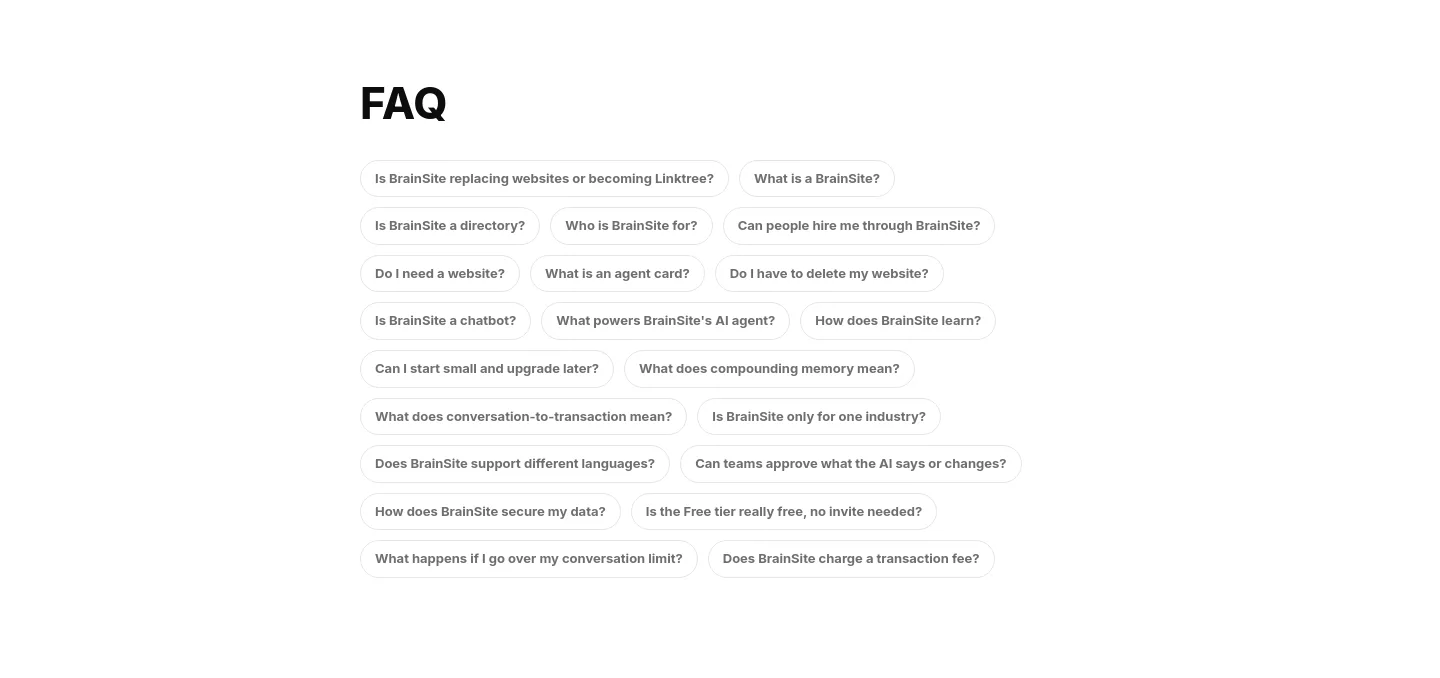 brainsite.ai — a real FAQ section