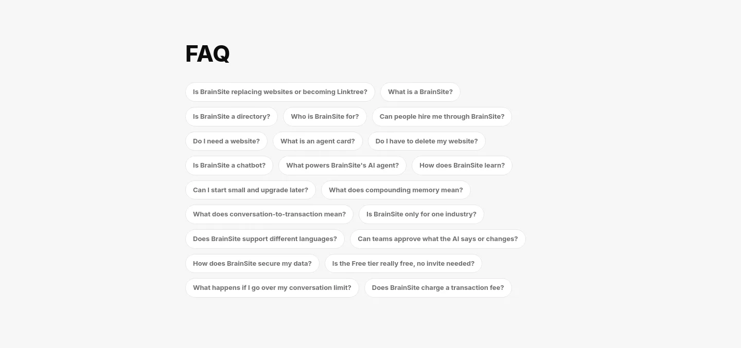brainsite.ai — a real FAQ section
