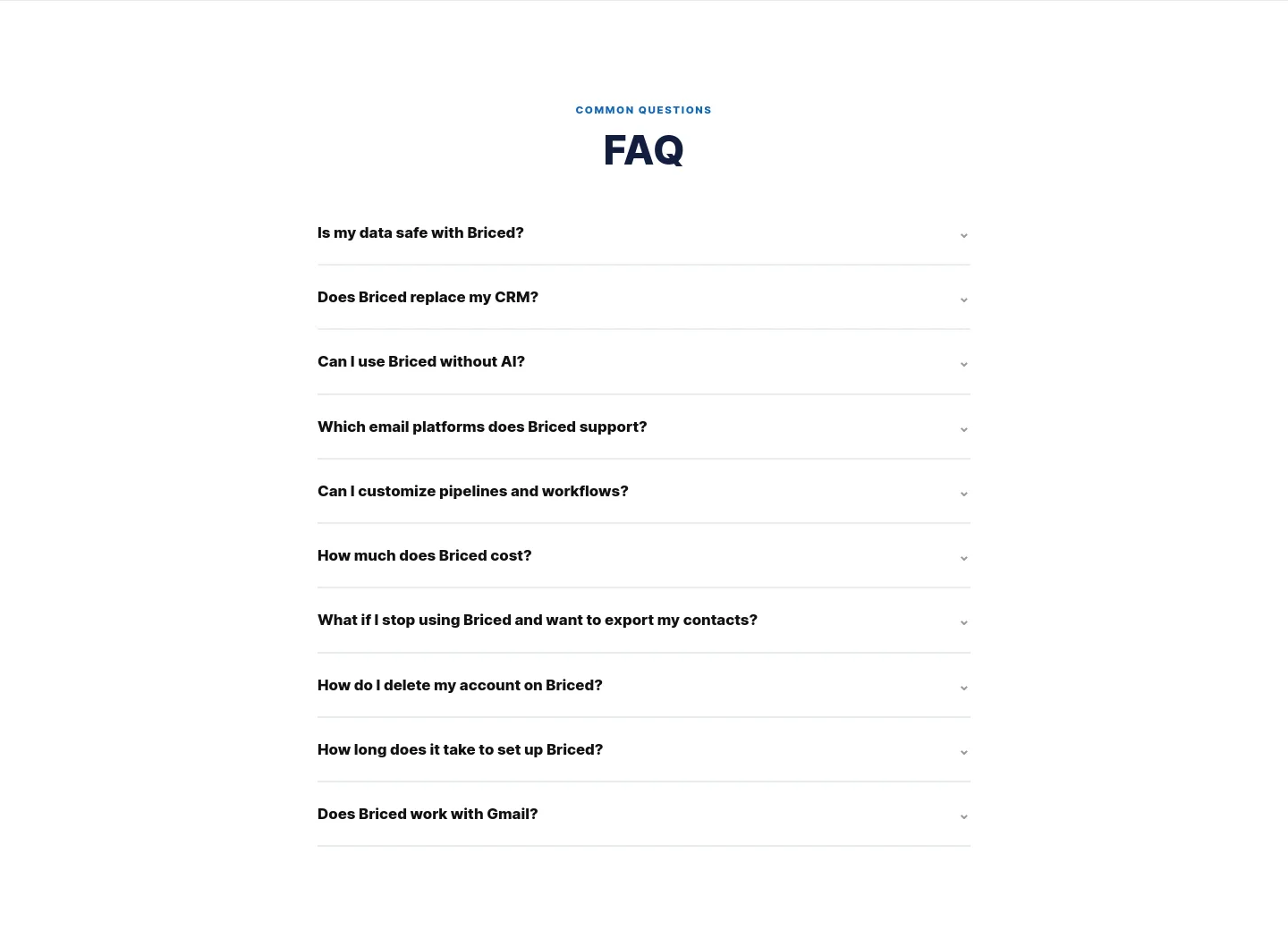briced.com FAQ section