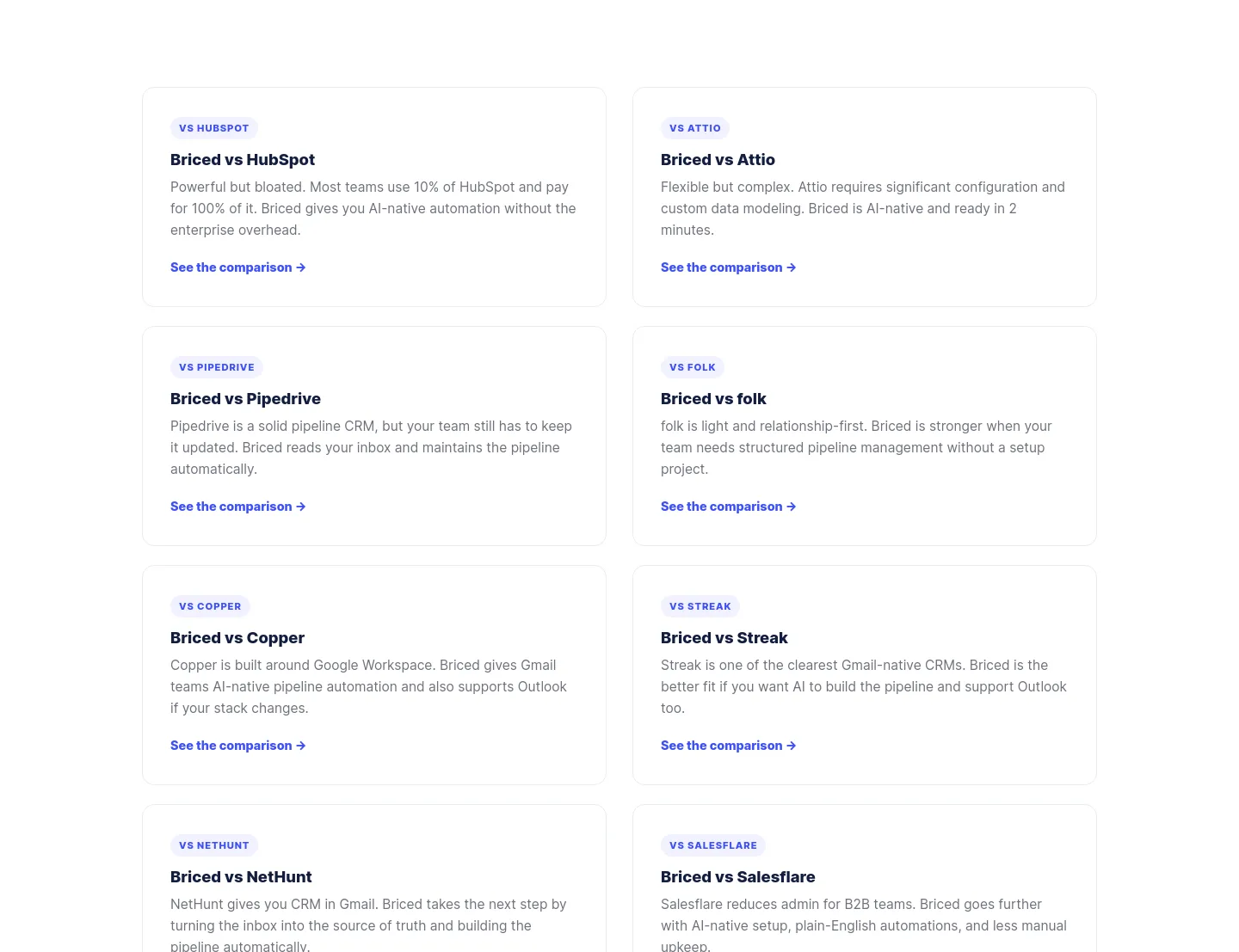 briced.com Comparison section