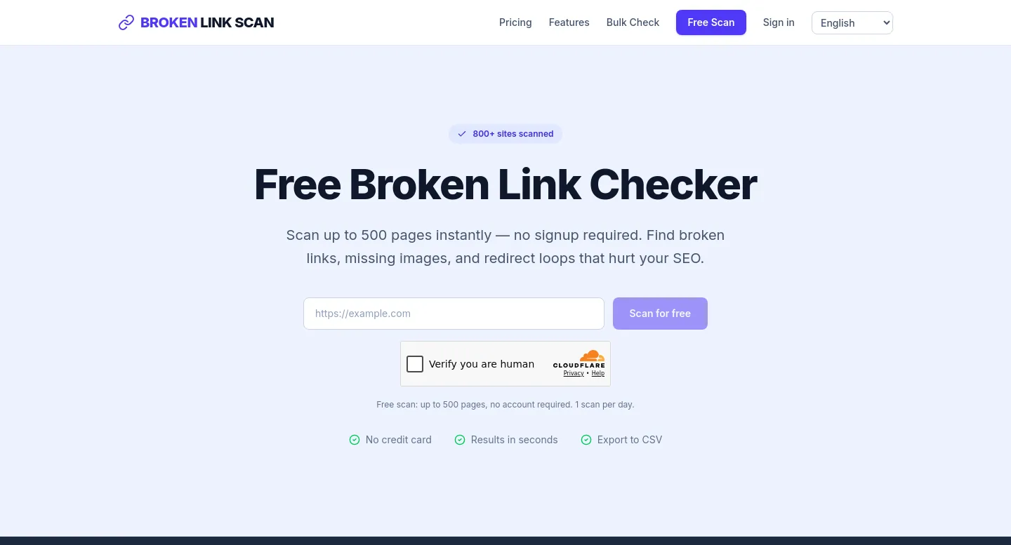 brokenlinkscan.com — a real The Objection-Handler page