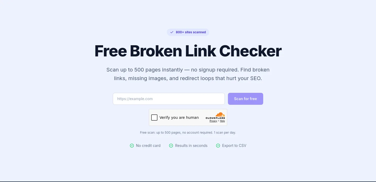 brokenlinkscan.com Hero section