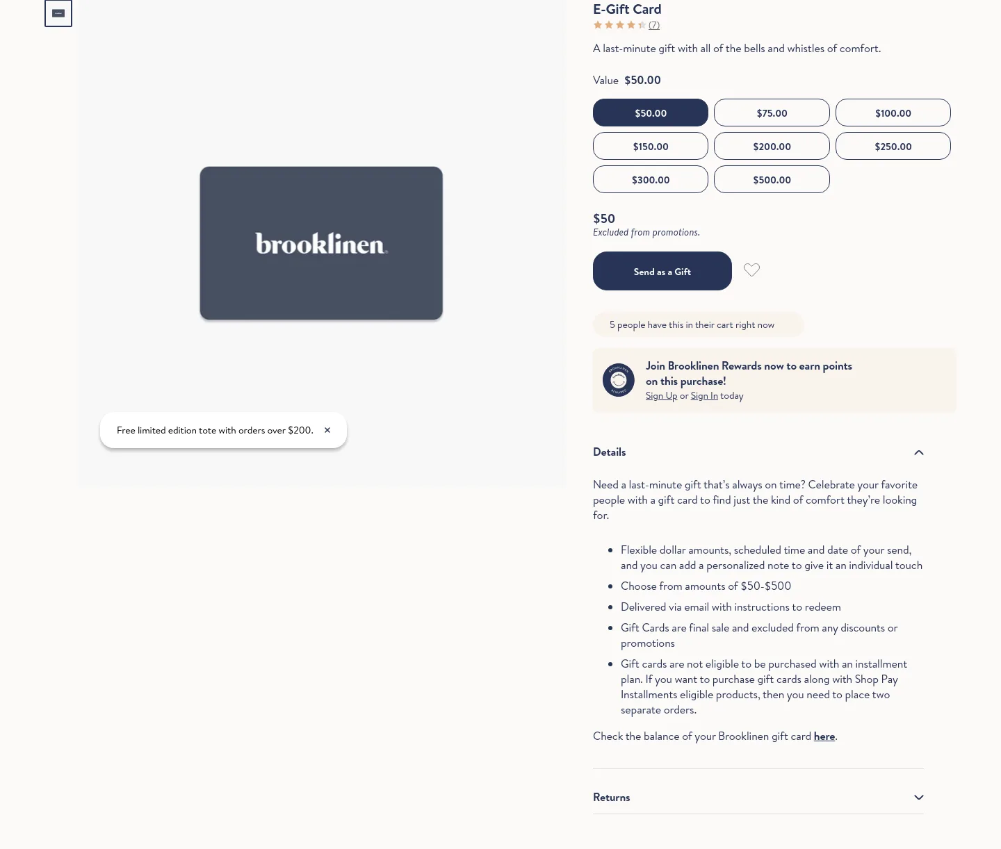 brooklinen.com Hero section
