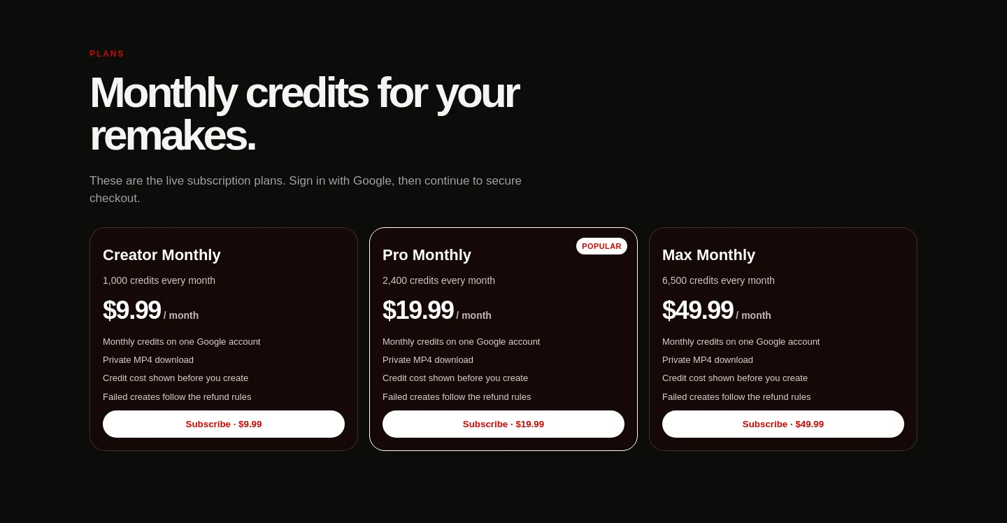 bulin47video.ai — Pricing