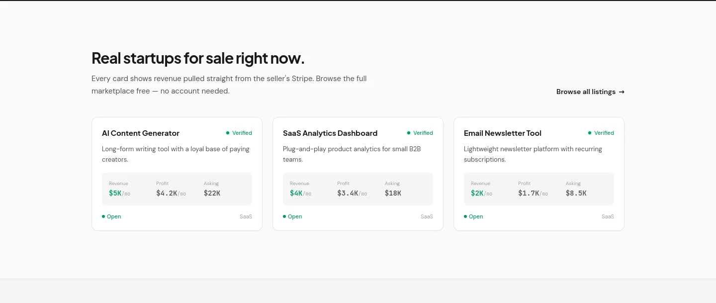 buymicrostartups.com — Pricing