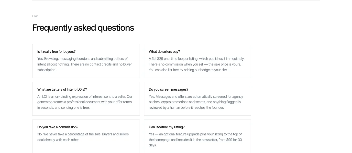 buysellstartups.com — FAQ