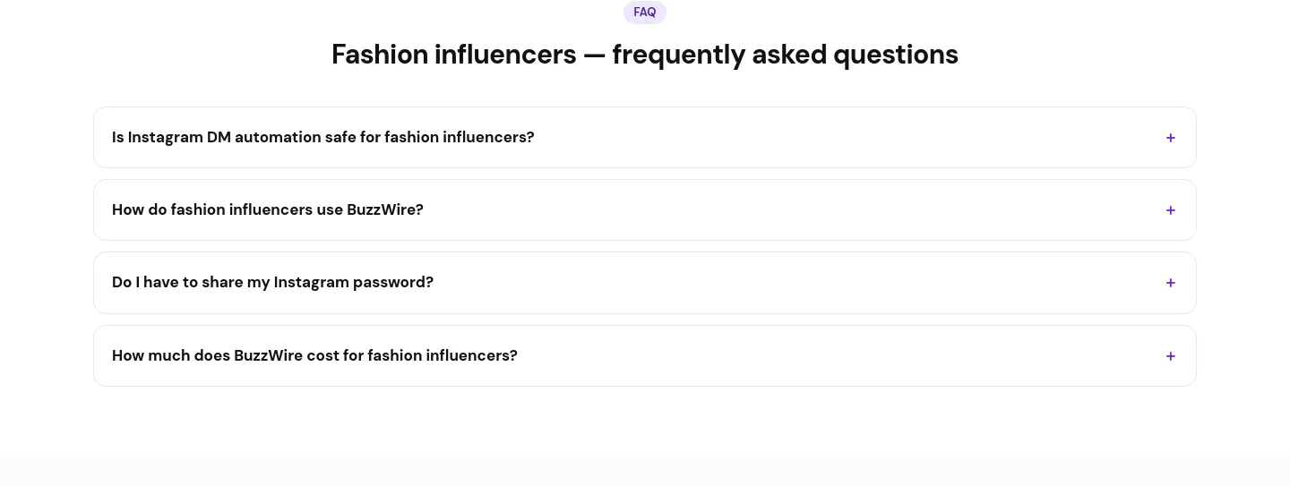 buzzwire.io — a real FAQ section
