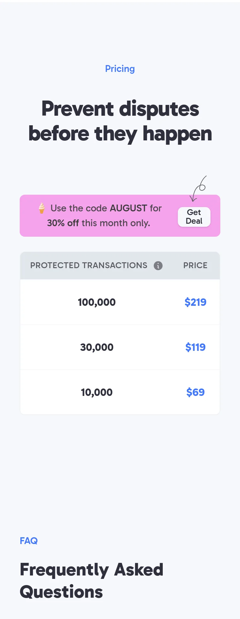 byedispute.com Pricing section