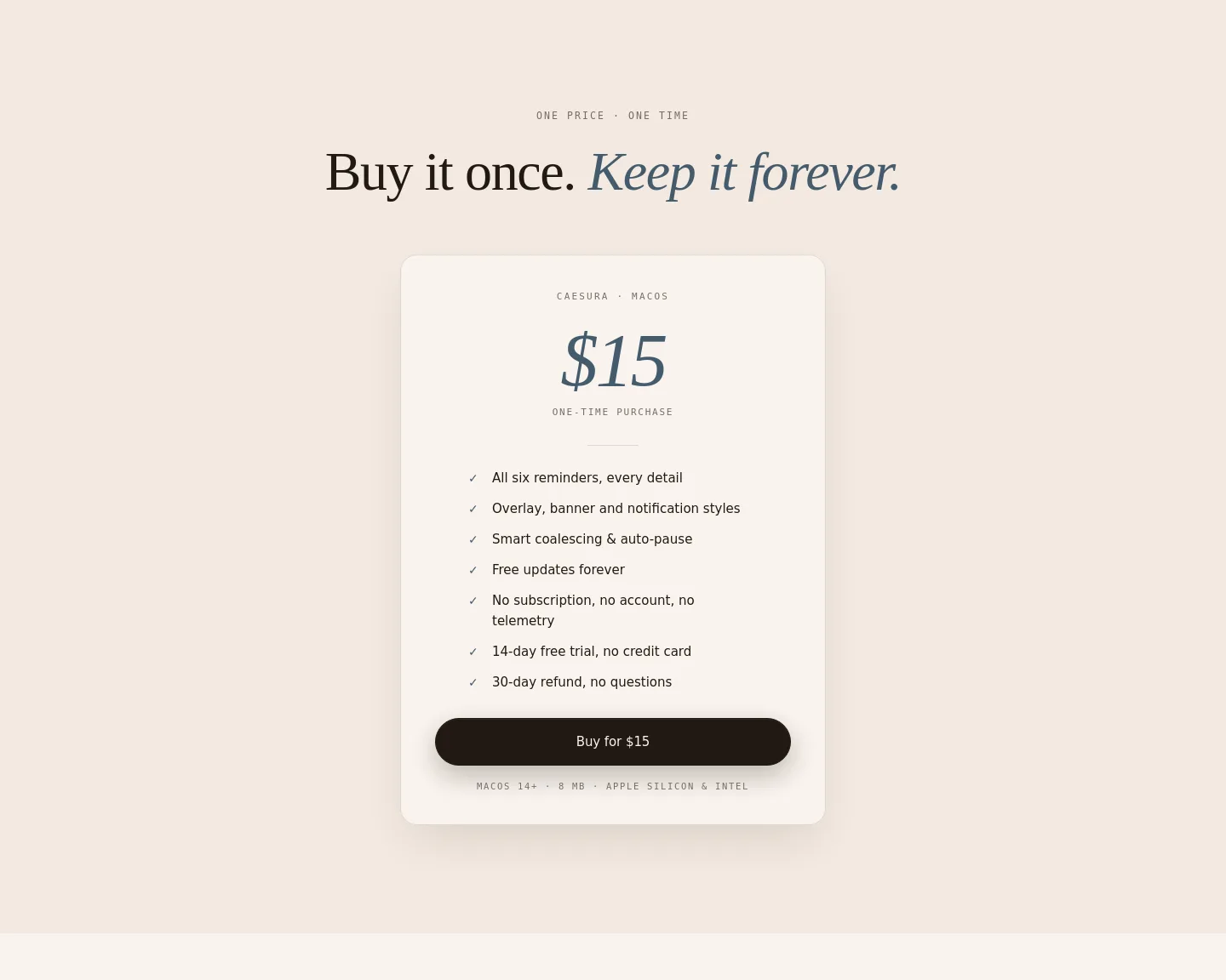caesura.rest — a real Pricing section