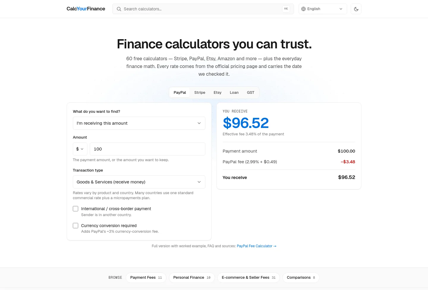 calcyourfinance.com — Hero + Features + FAQ