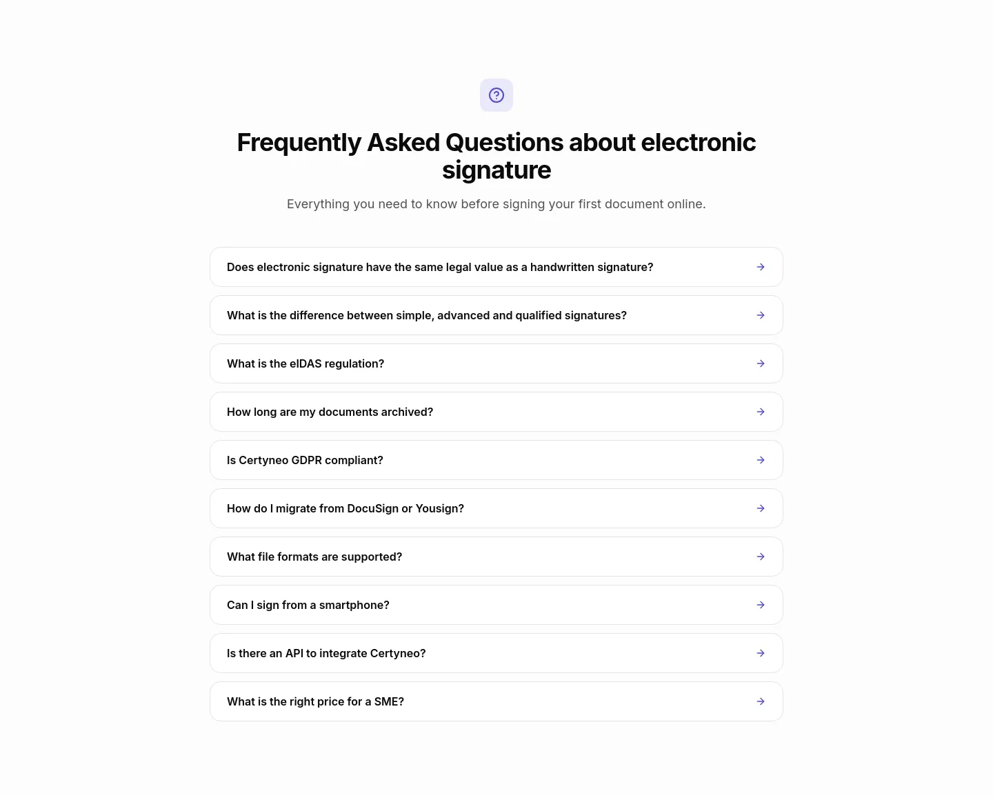 certyneo.com FAQ section