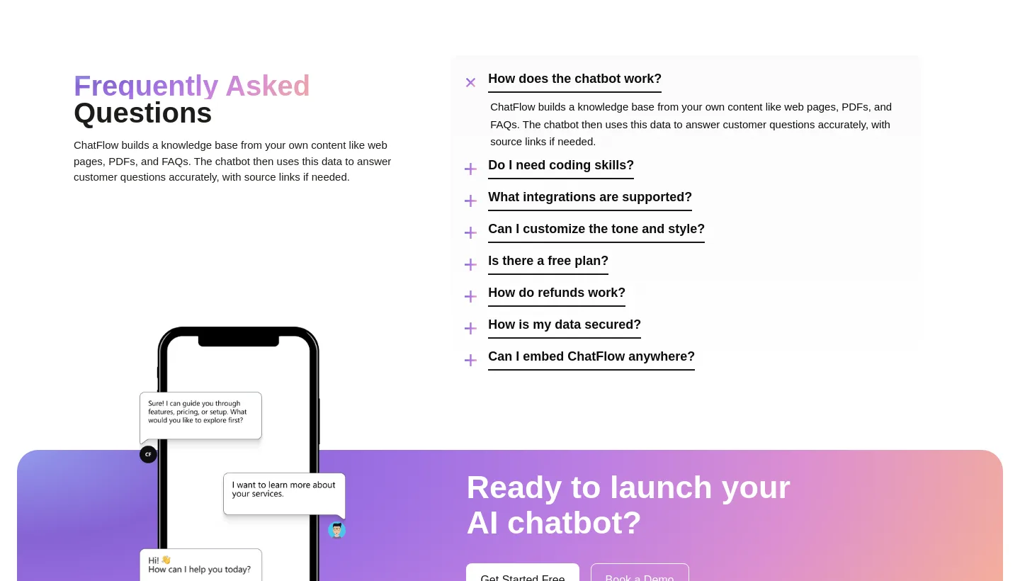 chatflow.co FAQ section