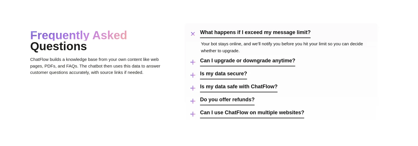 chatflow.co FAQ section