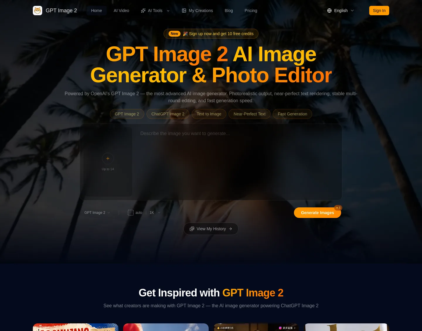 chatgptimage2.ai — a real Hero section