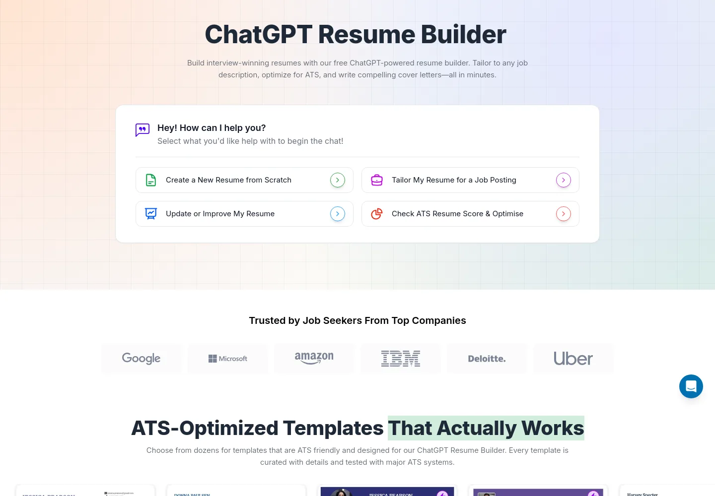 chatgptresume.com — a real Hero section