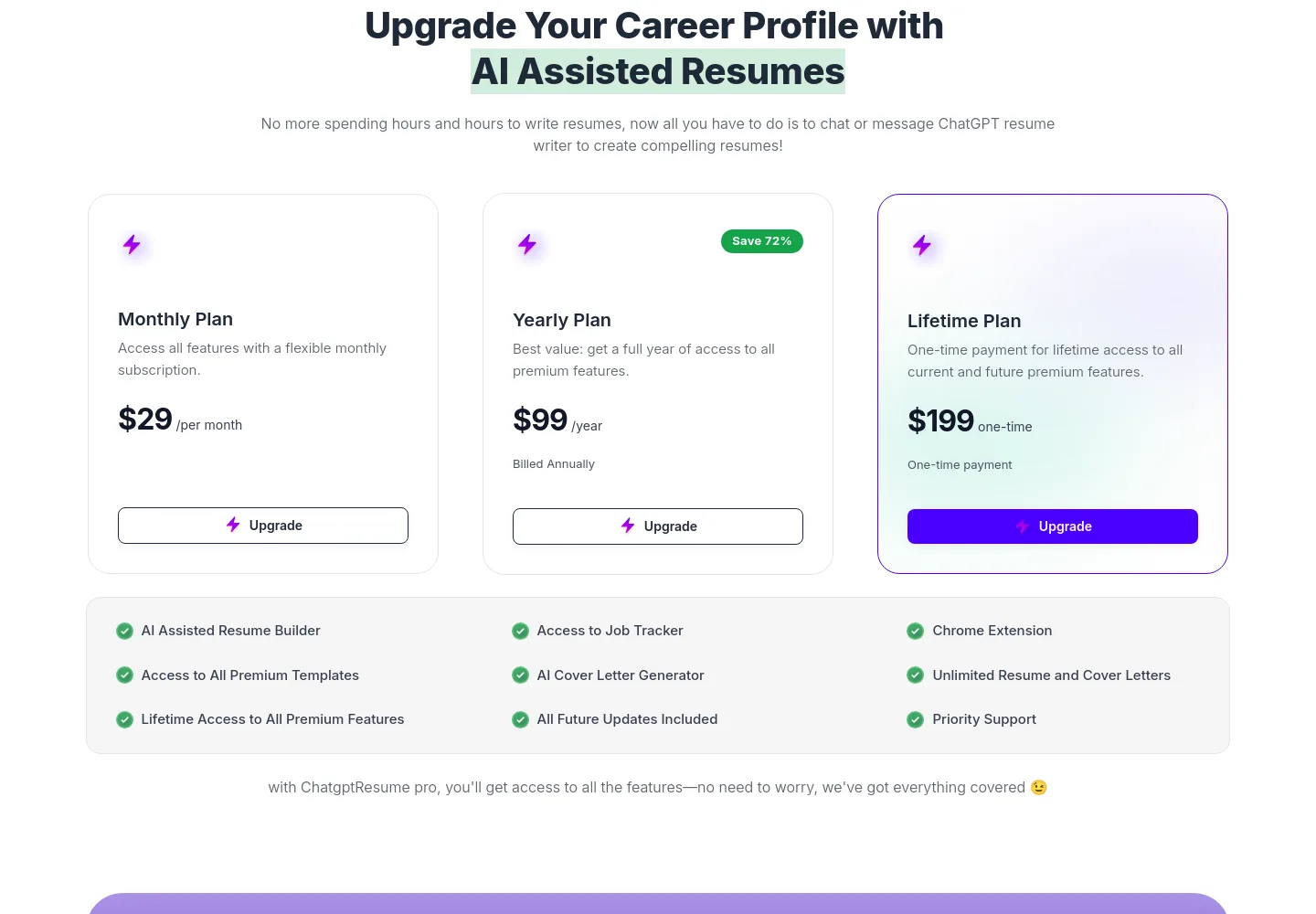 chatgptresume.com Pricing section
