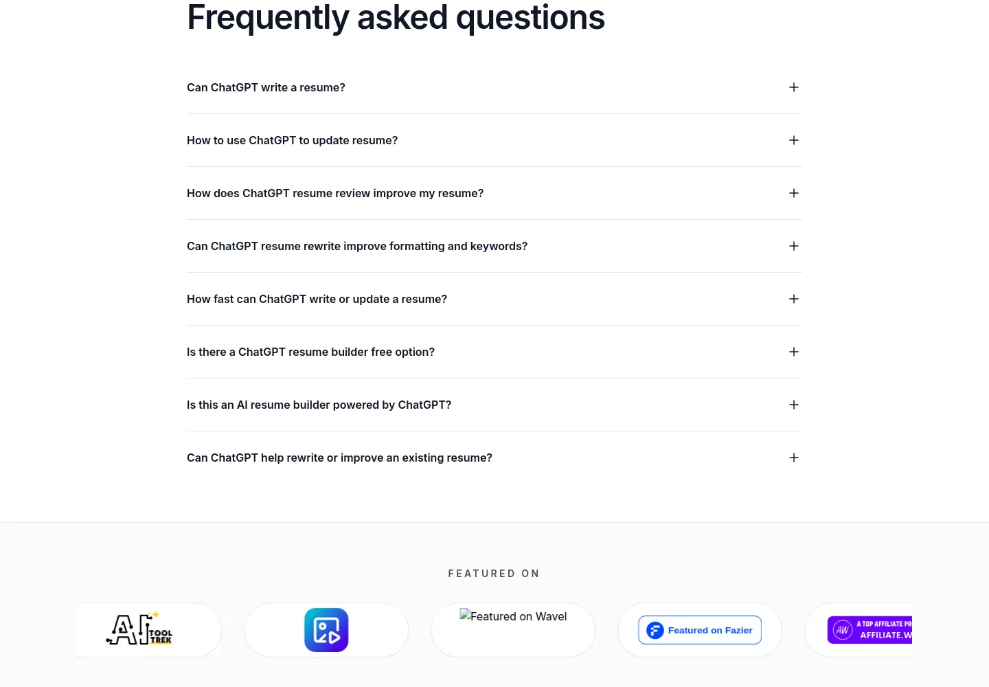 chatgptresume.com FAQ section