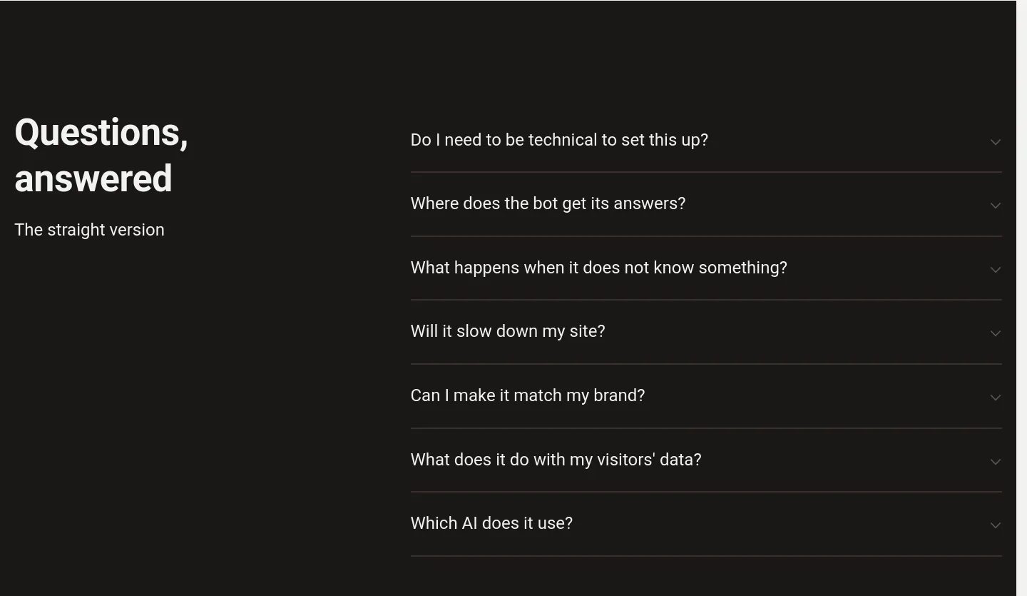 chatporch.com FAQ section