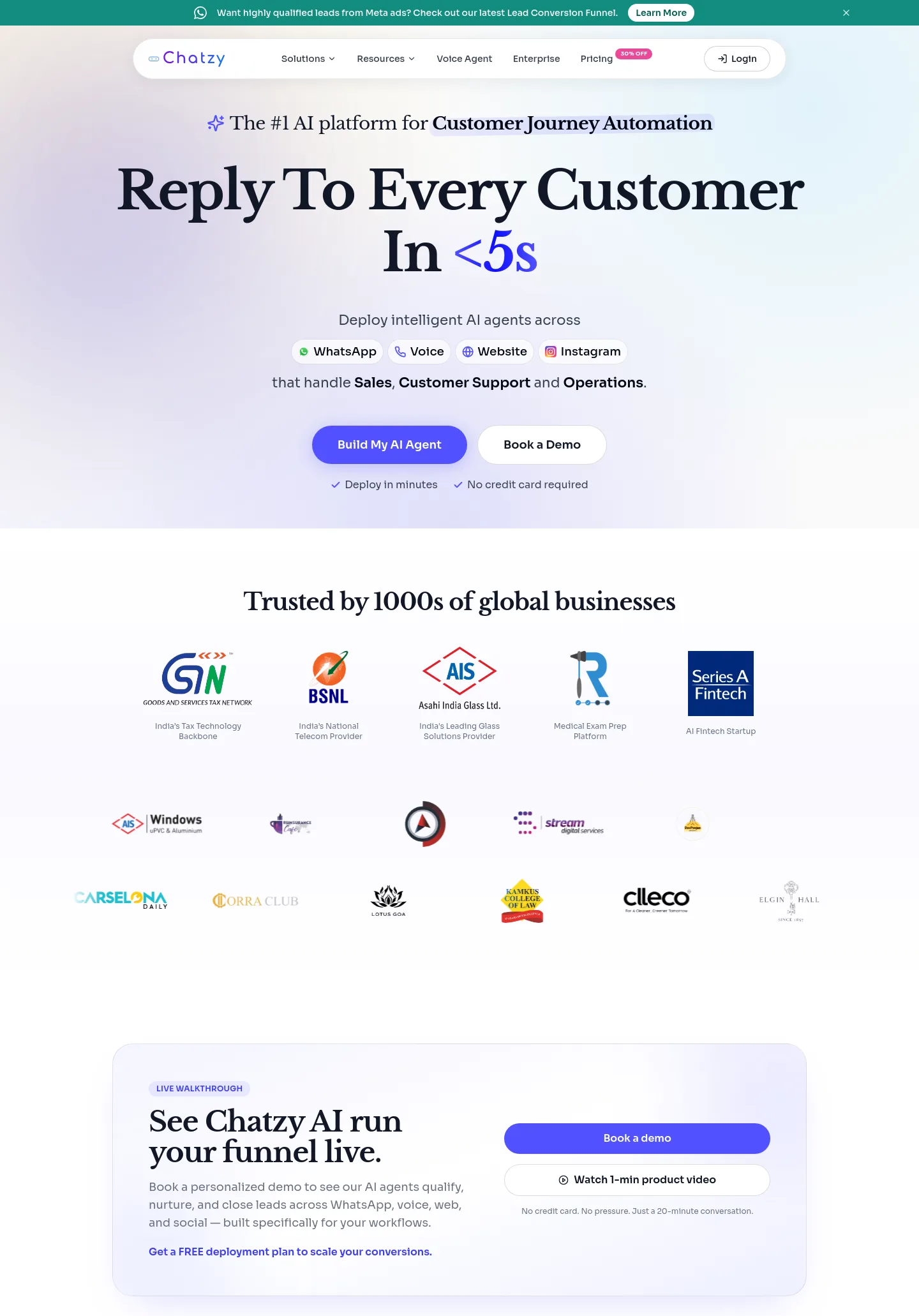 chatzy.ai — a measured funnel
