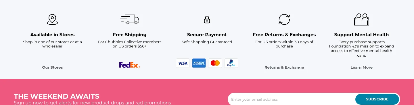 chubbiesshorts.com — a real Features section