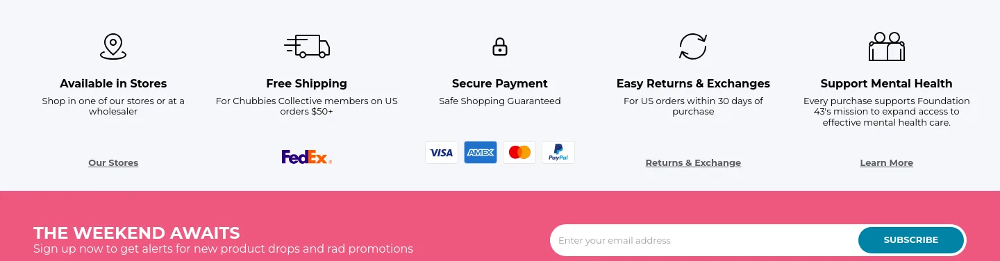 chubbiesshorts.com Features section