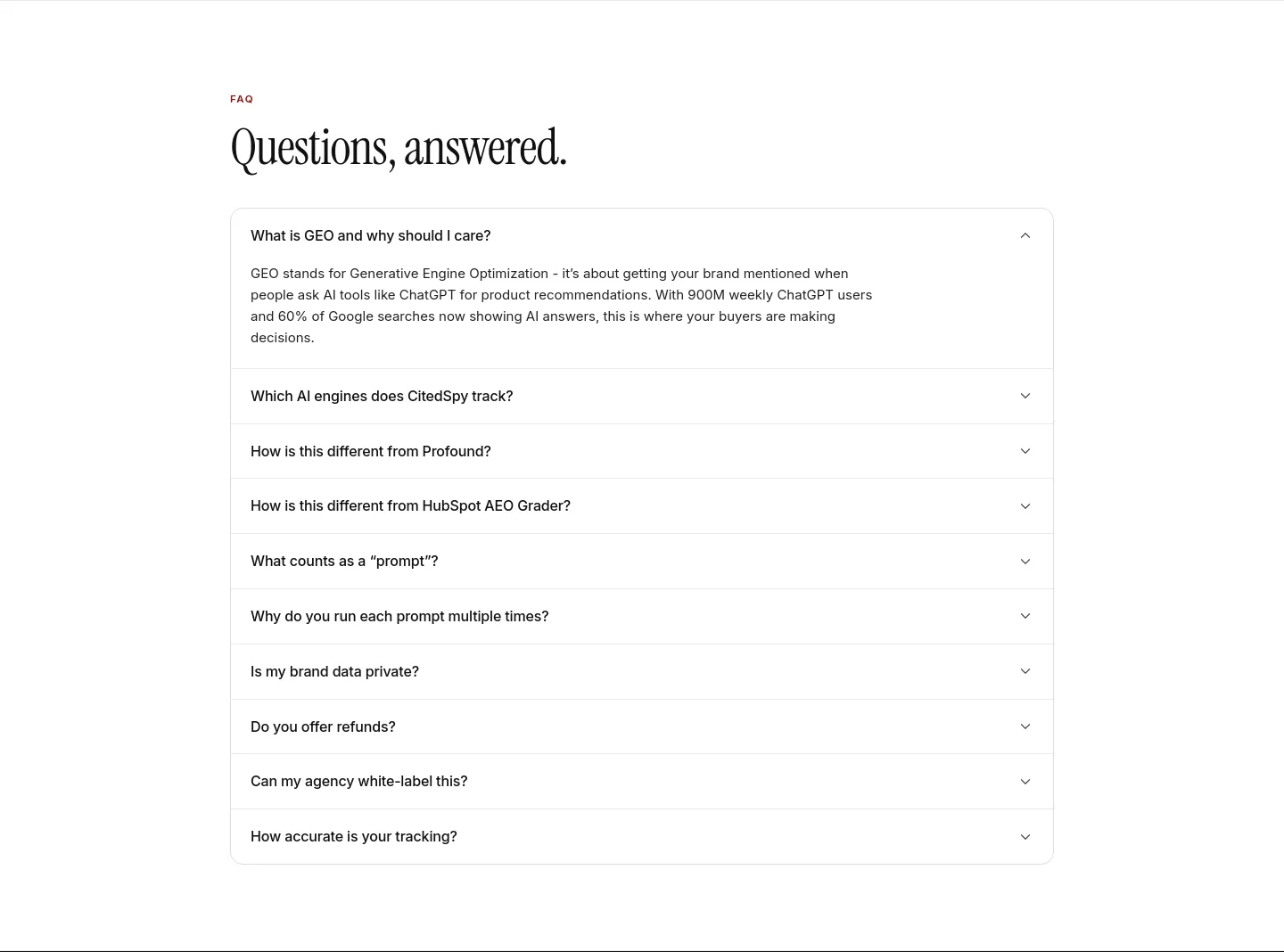 citedspy.com — a real FAQ section