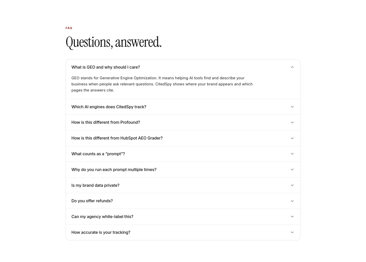 citedspy.com — a real FAQ section