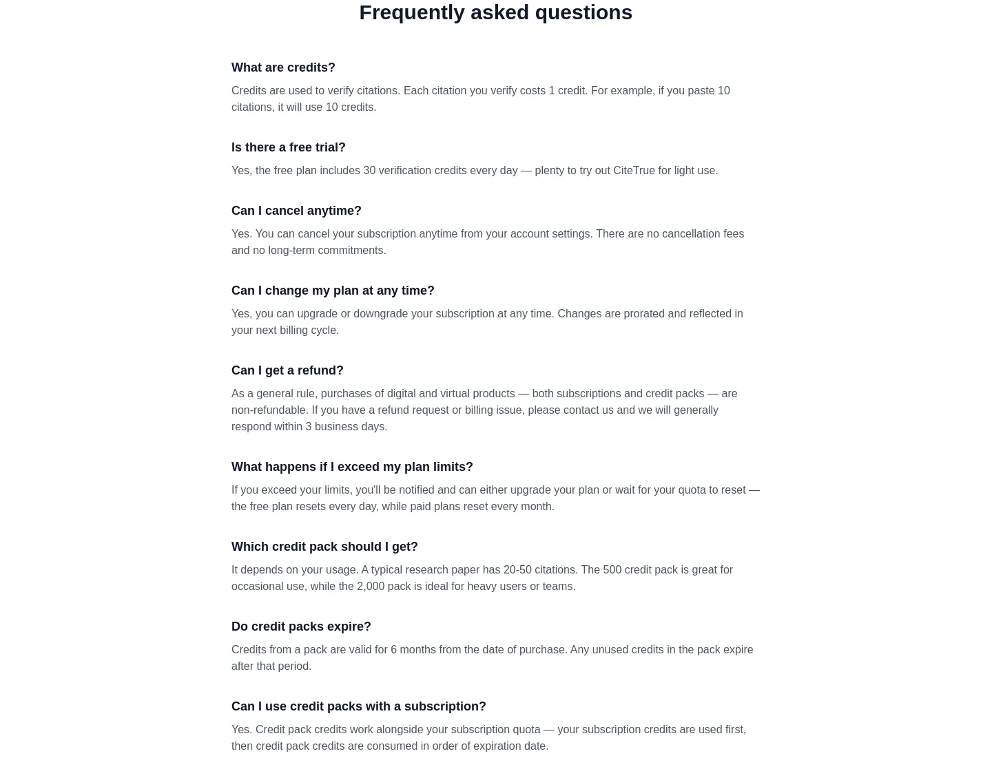 citetrue.com FAQ section
