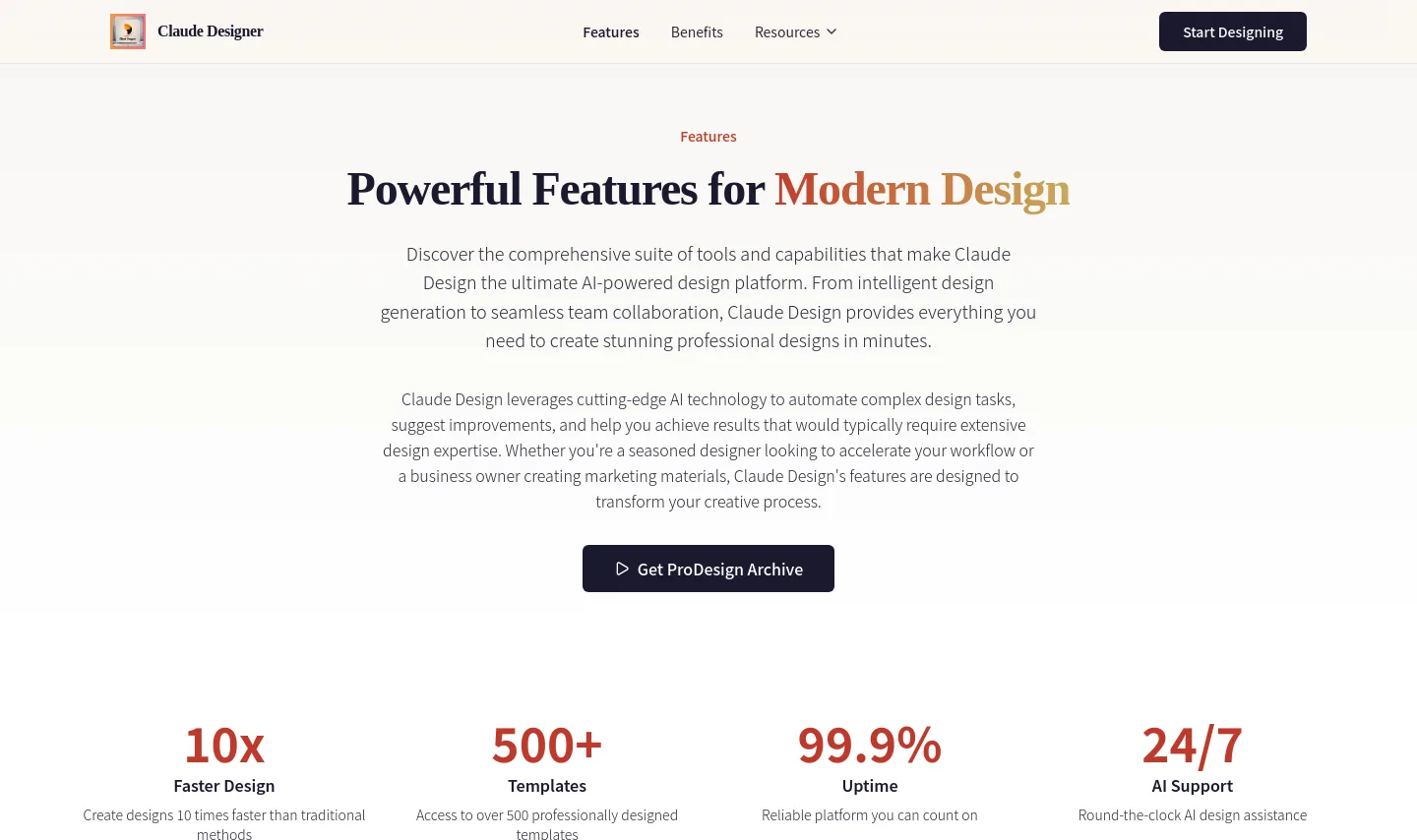 claudedesigner.com Hero section