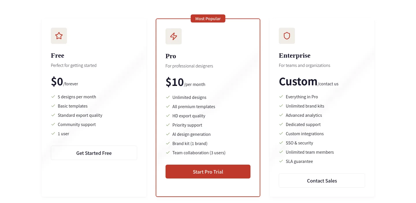 claudedesigner.com Pricing section