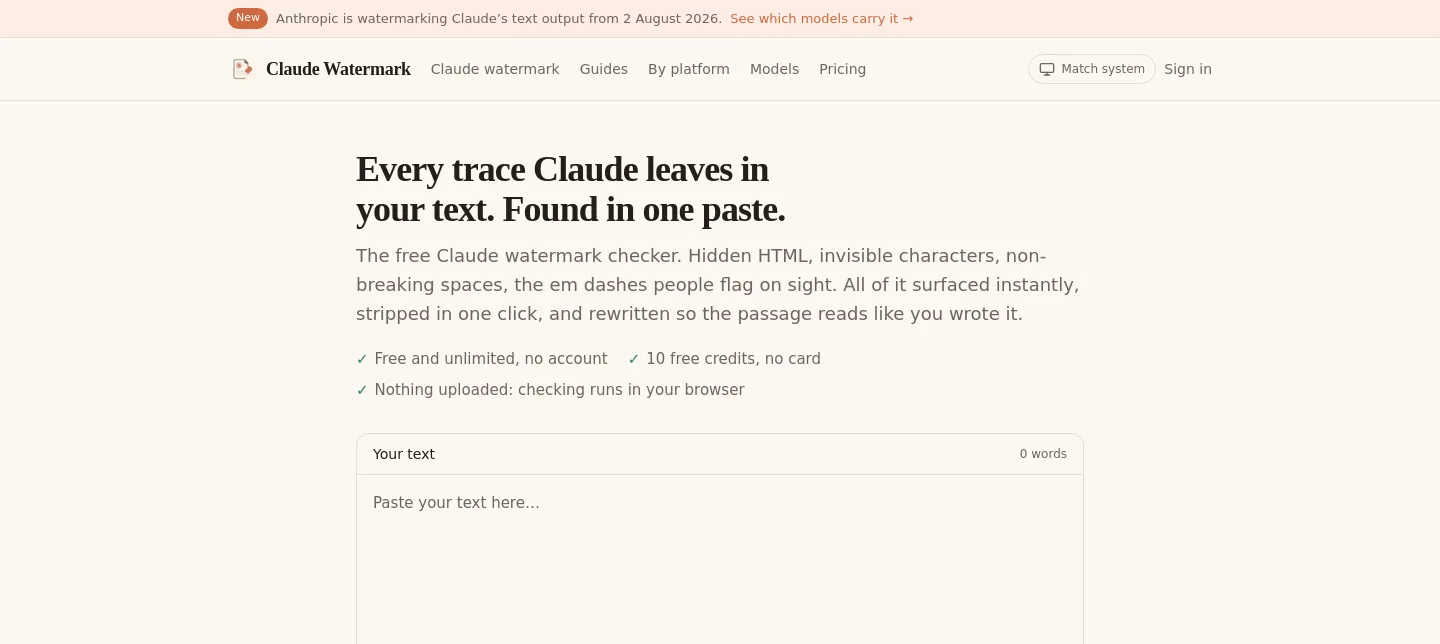 claudewatermark.xyz — a measured funnel