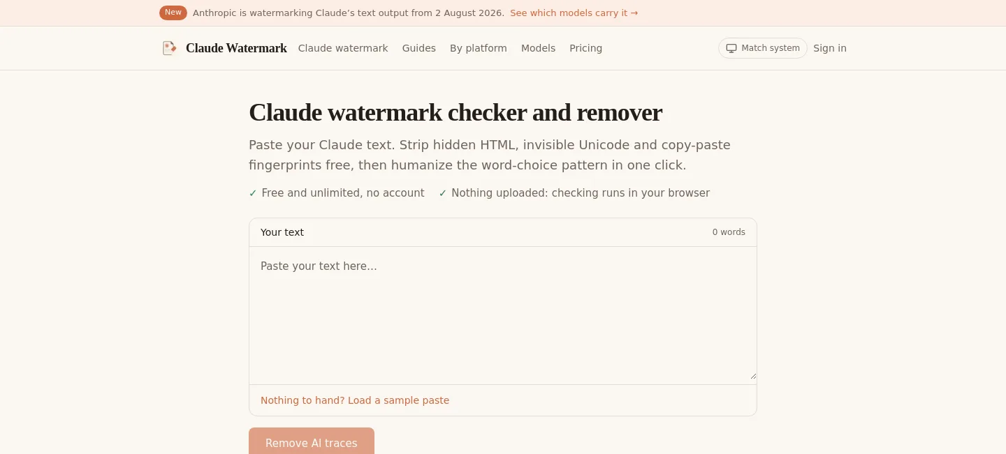 claudewatermark.xyz — a measured funnel
